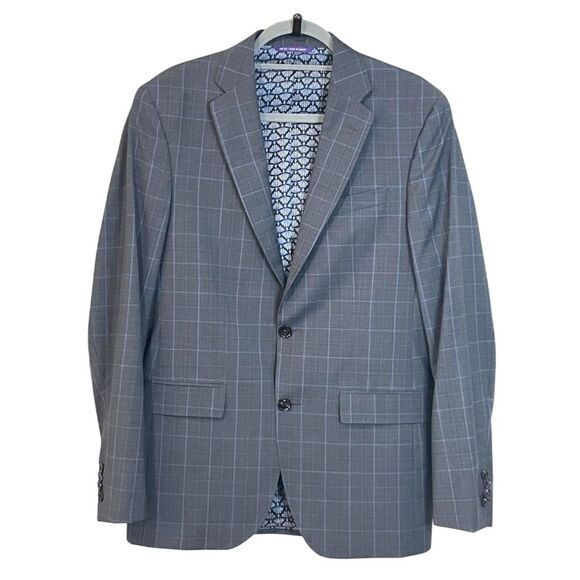 Ted Baker London Men's Gray Plaid Wool Blazer Size 38R Business Designer Luxury - Picture 1 of 12
